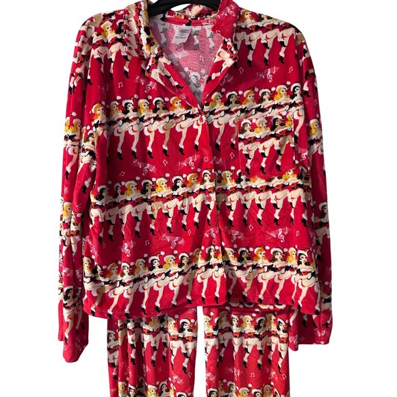 Holiday Time Women Velour Santa Dancer Print Set Pajama PJ  Size L 12-14 Sleep - Picture 3 of 8